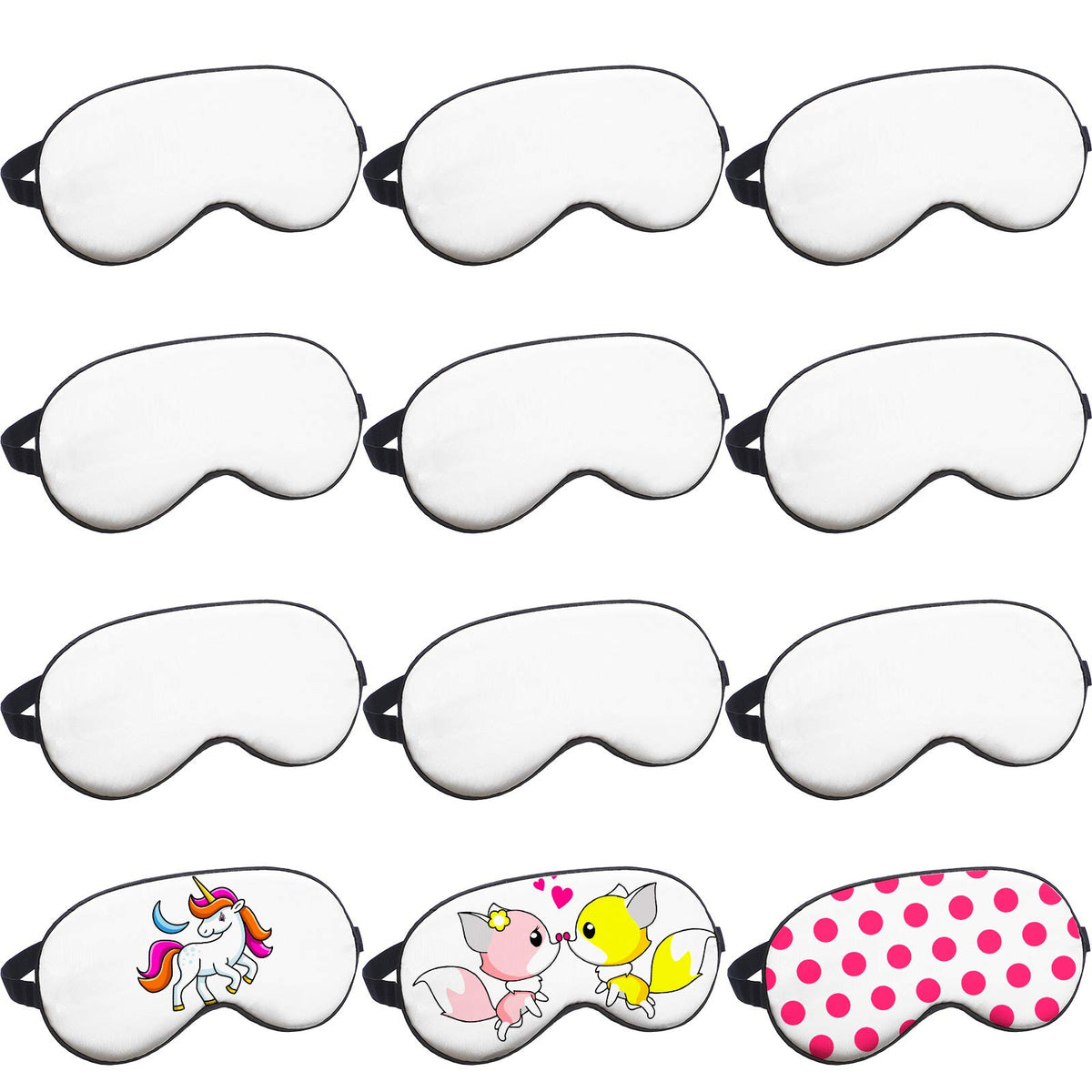 10 Pieces Eye Sleep Coverings Sublimation Beige White Blank Silk Eye Coverings Soft Heat Transfer Sleep Shade Blindfold with Adjustable Strap for Sleeping Travel Nap Meditation Team Games