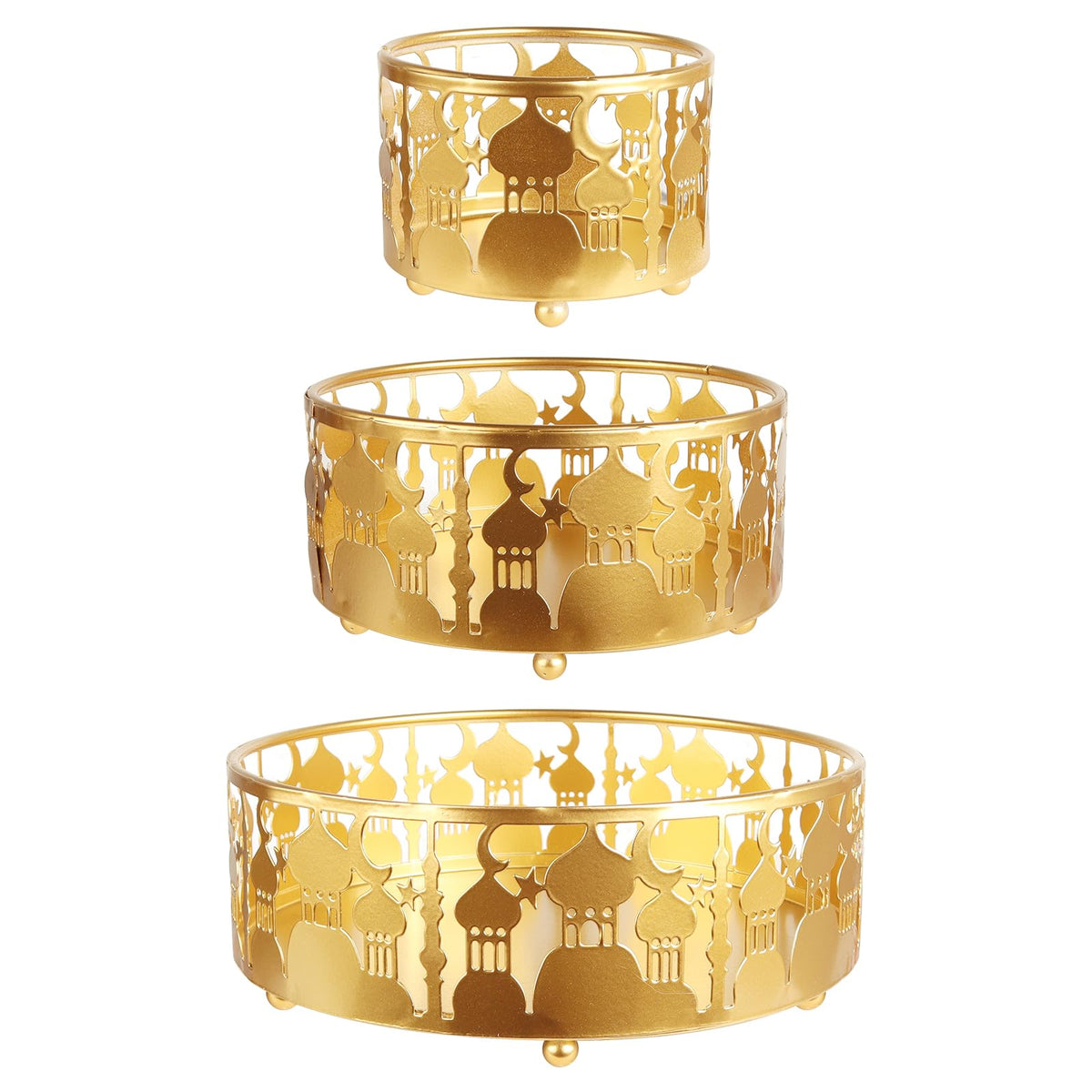 Cranight Eid Ramadan Mubarak Trays Celebration Party Decoration 3 pcs Eid Mubarak DIY Castle Trays Decorations Islamic Style Food Storage Container?Gold Moon