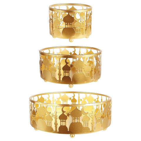 Cranight Eid Ramadan Mubarak Trays Celebration Party Decoration 3 pcs Eid Mubarak DIY Castle Trays Decorations Islamic Style Food Storage Container?Gold Moon