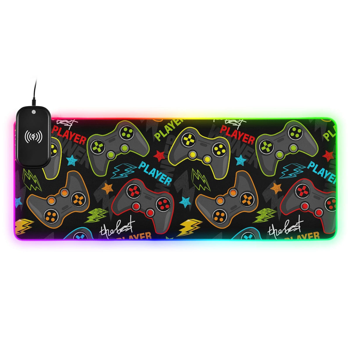 Game Player Wireless Charging Mouse Pad for Mobile Phone Extra Large Gaming Mousepad with 13 Lighting Modes Keyboard Mat for MacBook PC Laptop Desk Office Home Gaming