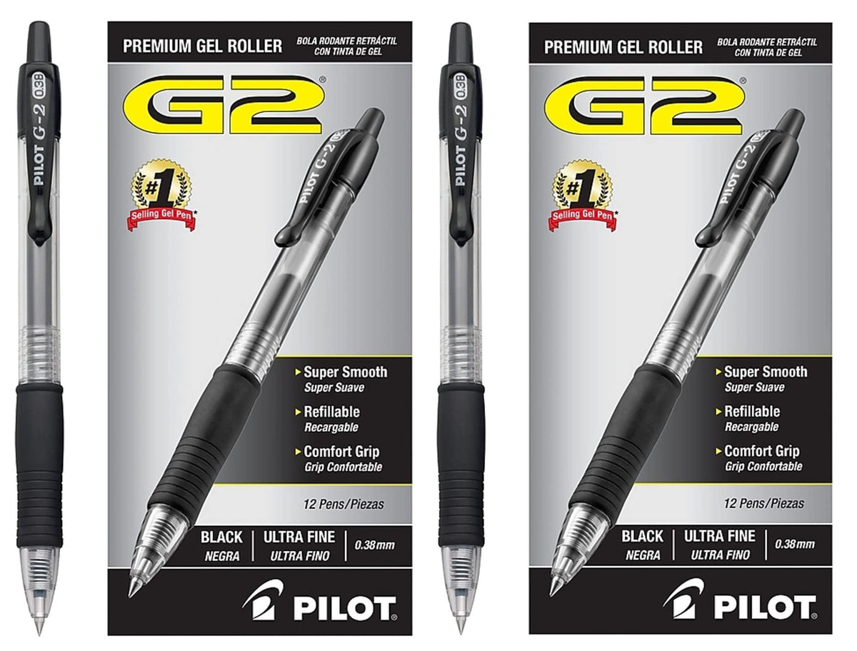 PILOT G2 Premium Refillable & Retractable Rolling Ball Gel Pens, Ultra Fine Point .38 mm, Black Ink, 24-Count (31277)