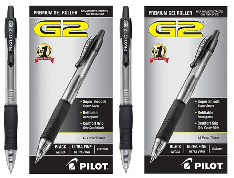 PILOT G2 Premium Refillable & Retractable Rolling Ball Gel Pens, Ultra Fine Point .38 mm, Black Ink, 24-Count (31277)