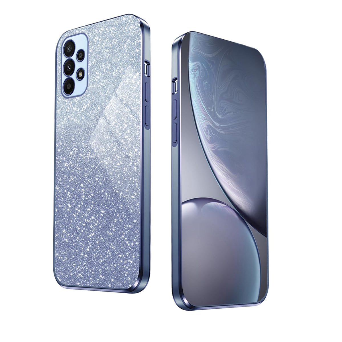 WBWONE Glitter Case for Samsung Galaxy A23 5G / 4G Case, Electroplated Edge, Flexible Protection, Shockproof Soft Cover Shell with Glitter Stickers - Blue