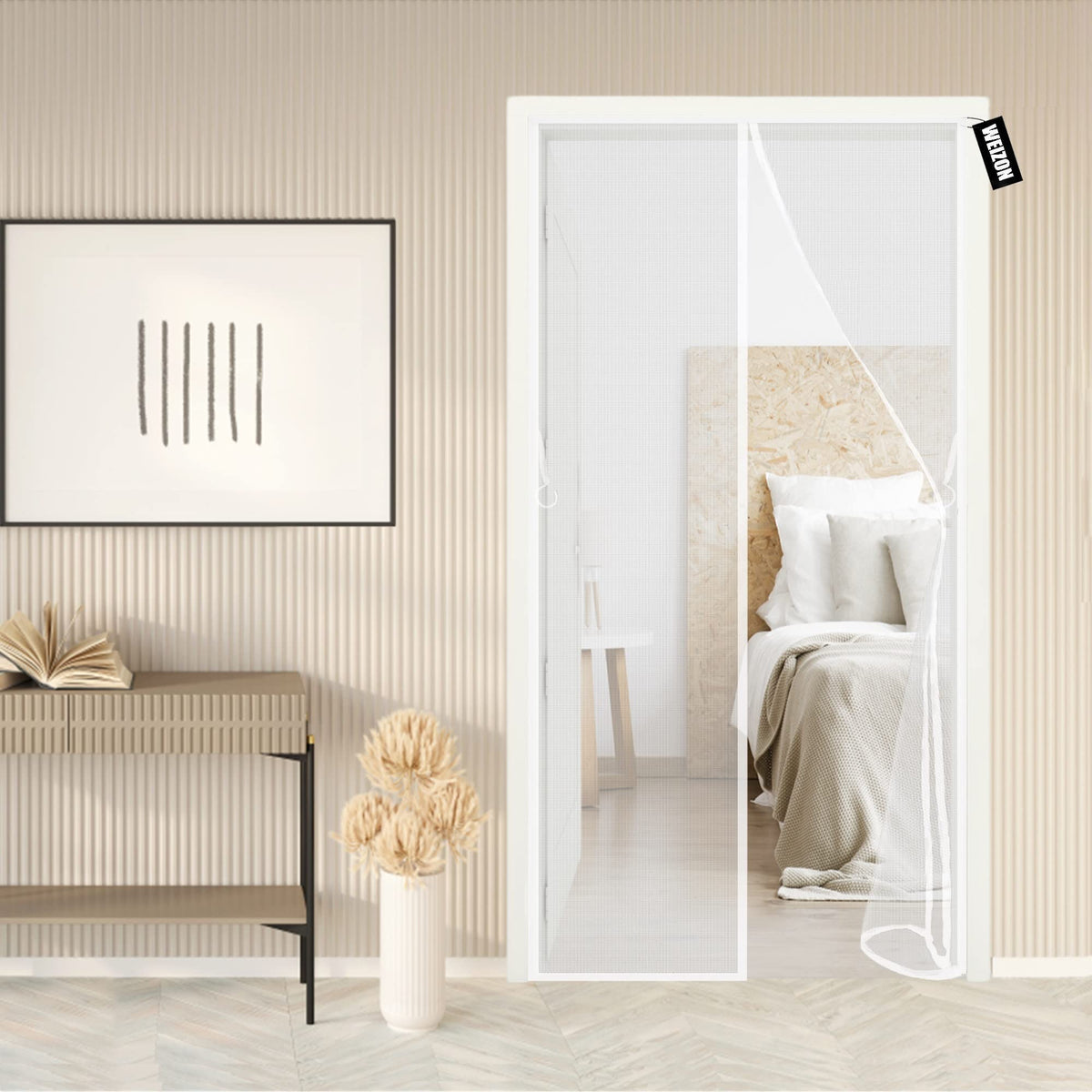 Magnetic Fly Screen Door,Screen Mesh Curtain 105x230cm(41x91inch) Automatic Closing Magnetic Fly Curtain,The Magnetic Curtain is Ideal for The Balcony Patio Door,No Drilling Required,White A