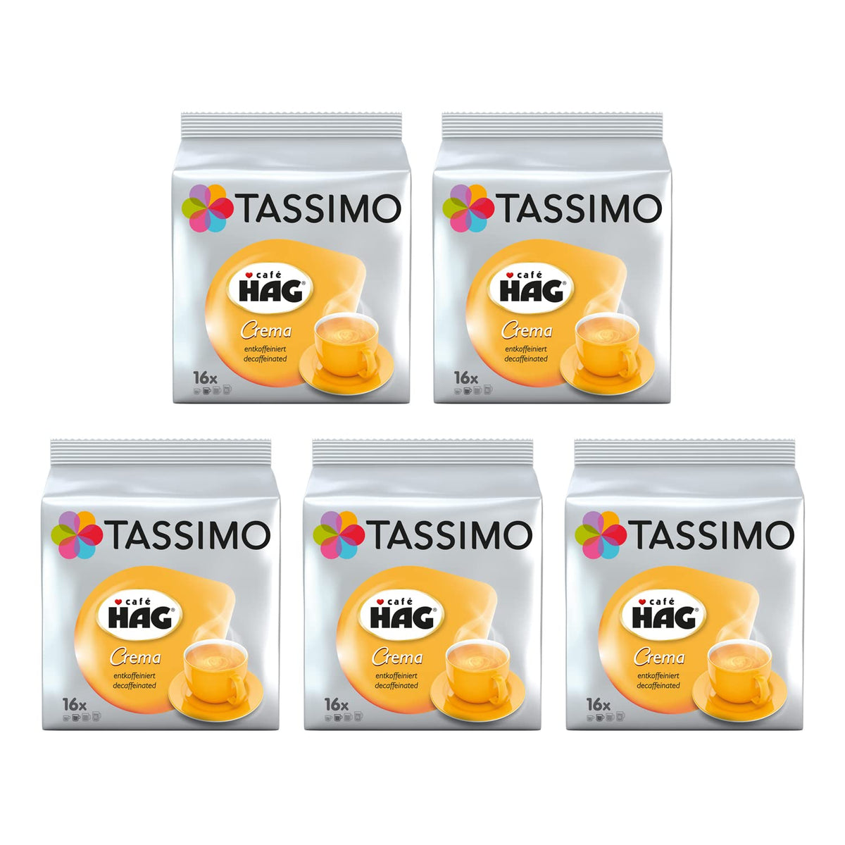 Tassimo Cafe HAG Crema Decaffeinated Coffee Pods - 5 Packs (80 Drinks)