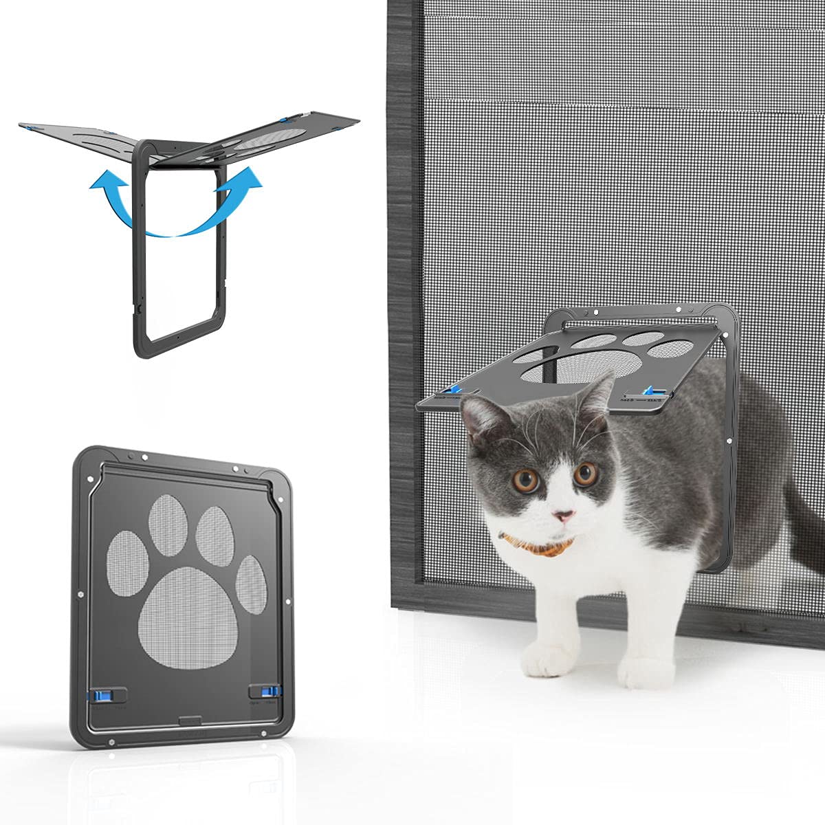 NAMSAN Cat Flap Pet Screen Door Lockable Magnetic Cat door Easy Install Durable Door for Cats Dogs(8" W x 10.2" H)