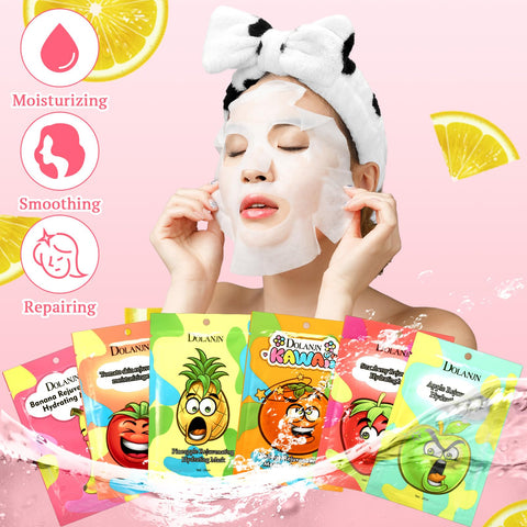 Dunzy 24 Pcs Face Mask Fruit Skin Care Mask Set with Spa Headband Bow Teens Skin Care Girls Women Nightime Summer Skin Care Party Stockings Holiday Gifts Skin Care Products (Fresh)