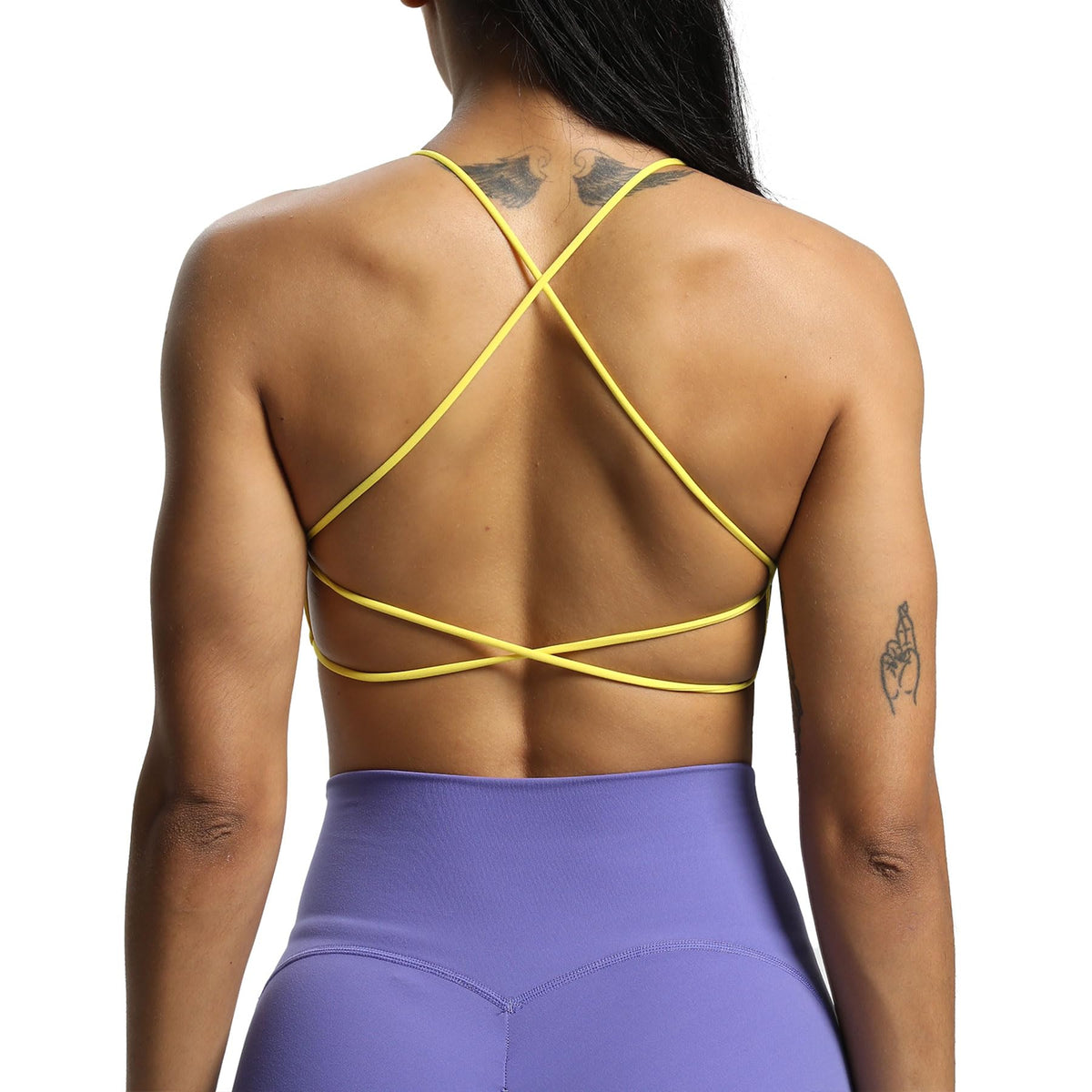 Aoxjox Women's Workout Sports Bras Fitness Veronica Cross Back Padded Low Impact Twist Bra Yoga Crop Tank Top (Vibrant Yellow, Small)