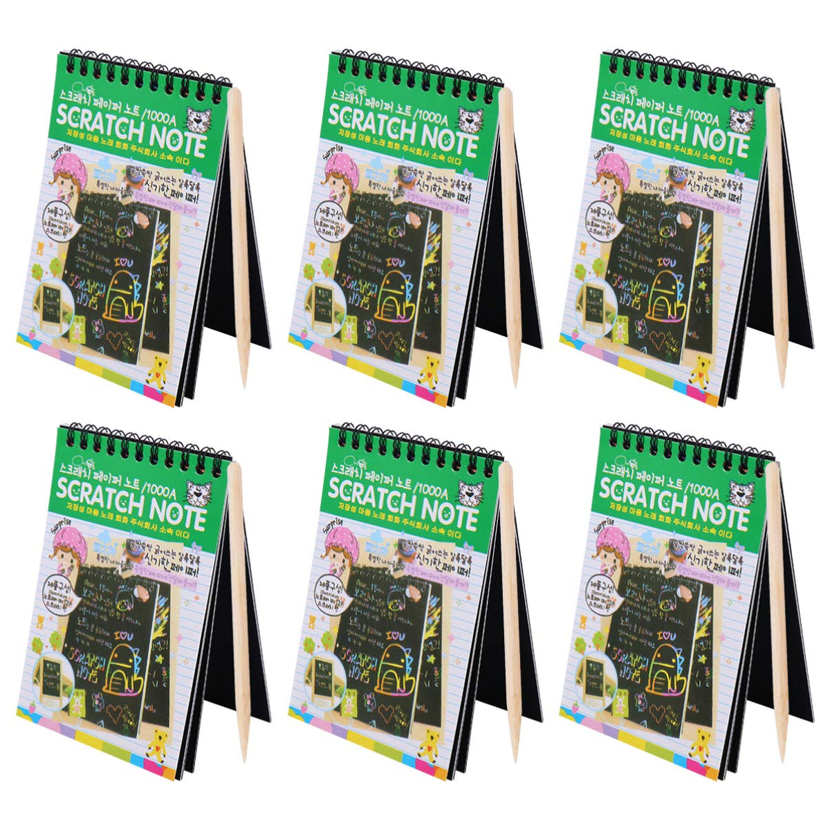 EXCEART Black Notebooks 6 Sets Rainbow Scratch Notebooks with Wood Stick Scratch Off Art Paper Set Color Book Pad Art Craft Supplies Kits for Kids Girls Boys Black Notebook