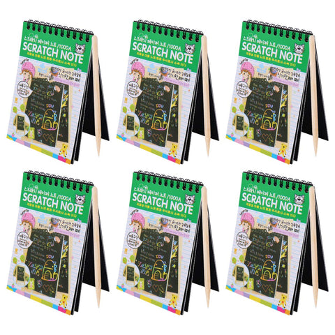 EXCEART Black Notebooks 6 Sets Rainbow Scratch Notebooks with Wood Stick Scratch Off Art Paper Set Color Book Pad Art Craft Supplies Kits for Kids Girls Boys Black Notebook