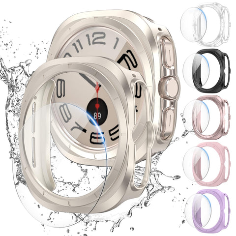 6+6 Pack Galaxy Watch 7 Ultra 47mm Screen Protector-JZK Protective case+Tempered Glass Screen Protector Full Coverage Hard PC Protective Cover HD Thin Cover for Samsung Galaxy Watch 7 Ultra 47mm Women