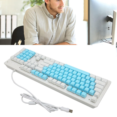 Gaming Keyboard, 4.9ft Quick Response 104 Keys RGB Backlit Wired Keyboard for Office (Brown Switch(Blue White Keycaps))
