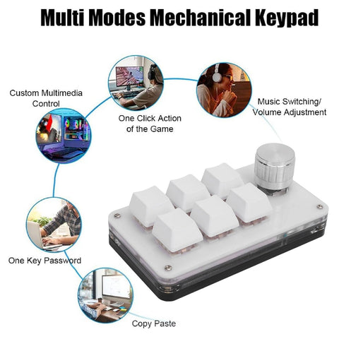 Walfront Mini 6 Keys Macro Mechanical Gaming Keyboard USB Type C PC Keypad Programming RGB Pad Dustproof Red Switch Support a Variety of Customizations