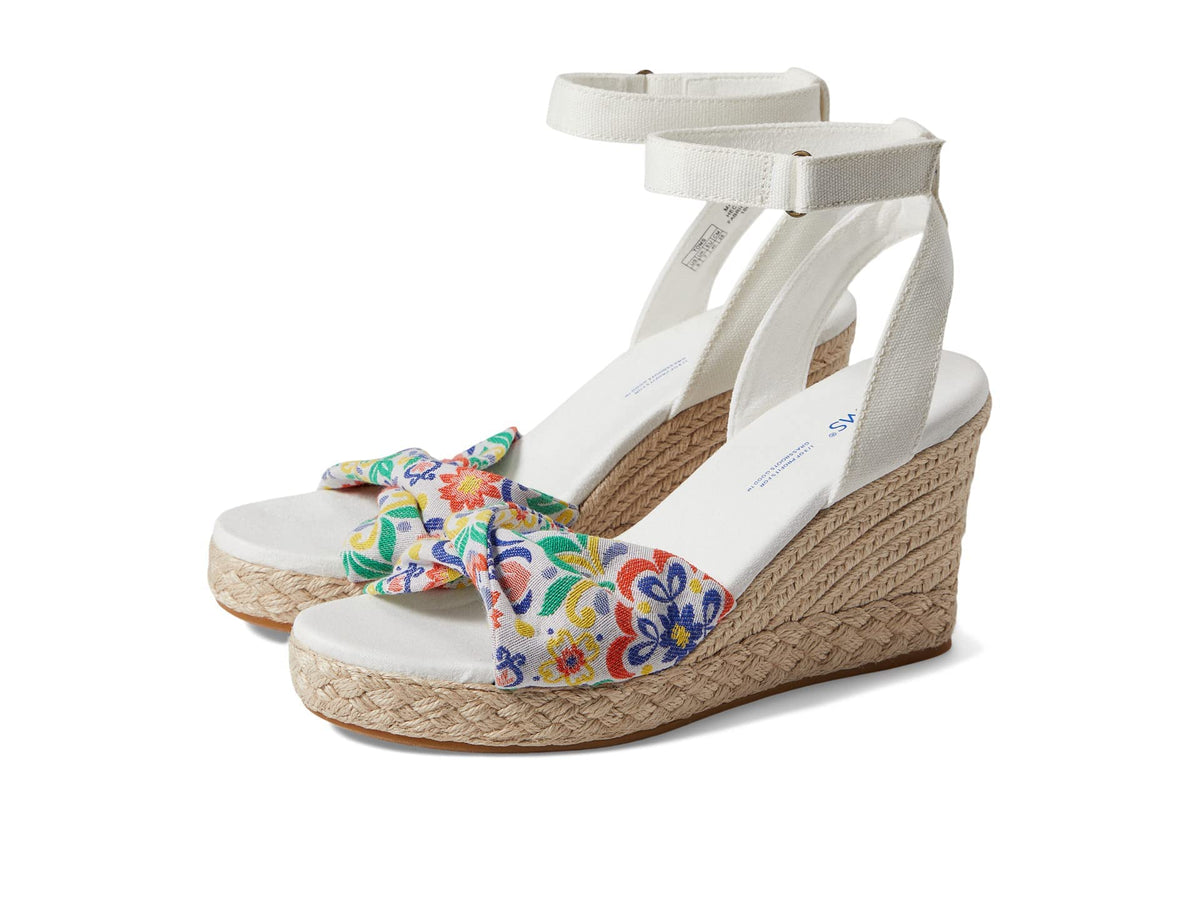 TOMS Women's Heeled Sandal Wedge, White Mediterranean Tiles, 9.5
