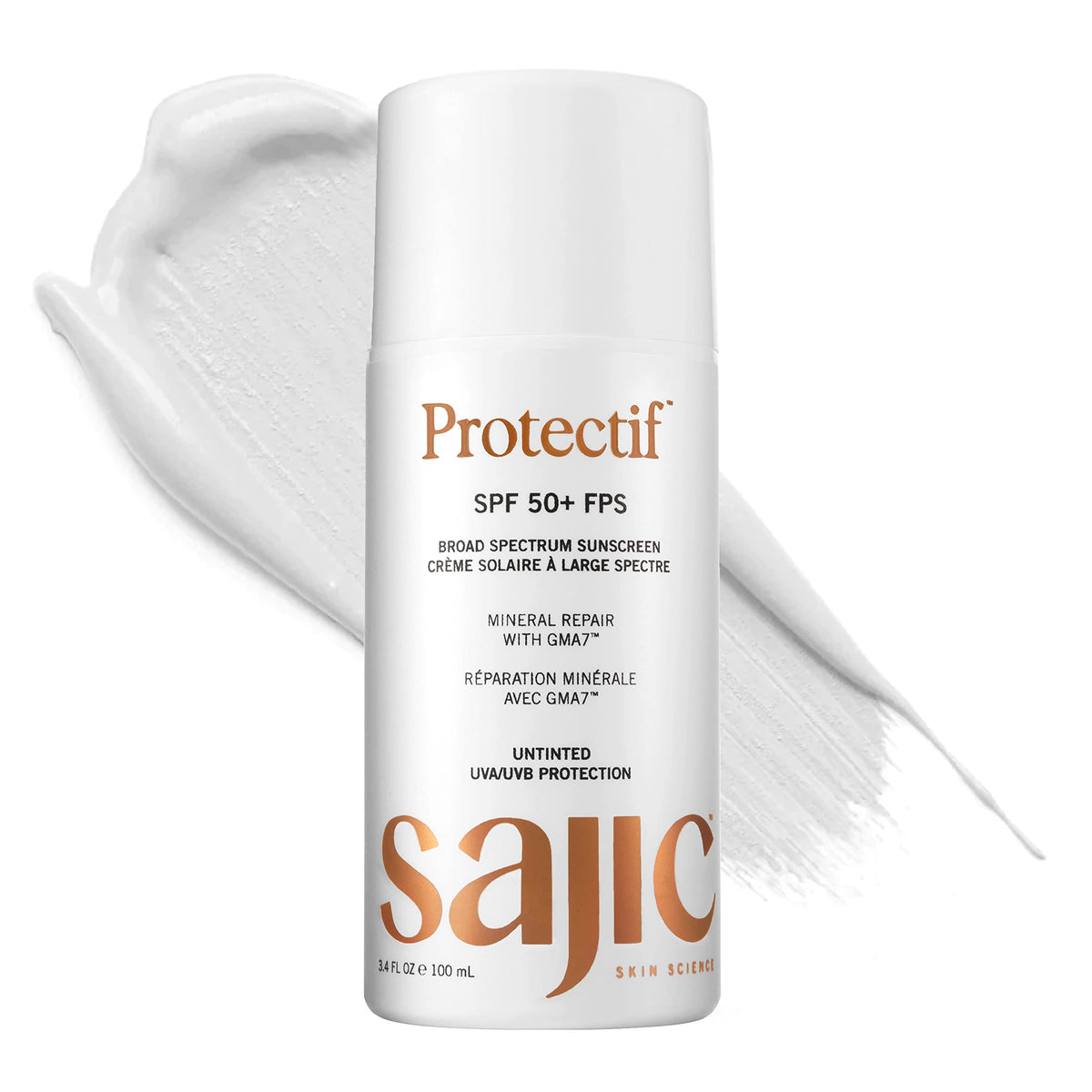 SAJIC Mineral Sunscreen SPF 50+ - 100ml Untinted Sunscreen, No White Residue, For Sensitive and all Skin Type - Protect from Sun damage, Aging - Hydrating, Non-Comedogenic, Cruelty-Free