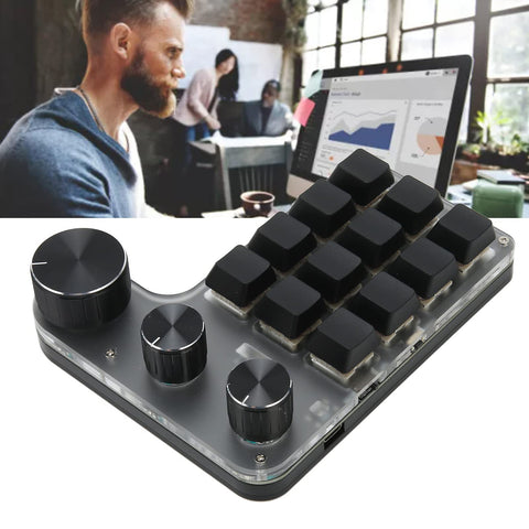 VBESTLIFE One Handed Mechanical Keyboard, 12 Keys RGB Programmable Macro Keyboard with 3 Adjustment Knobs, Bluetooth USB Connection, for Office Home Gaming