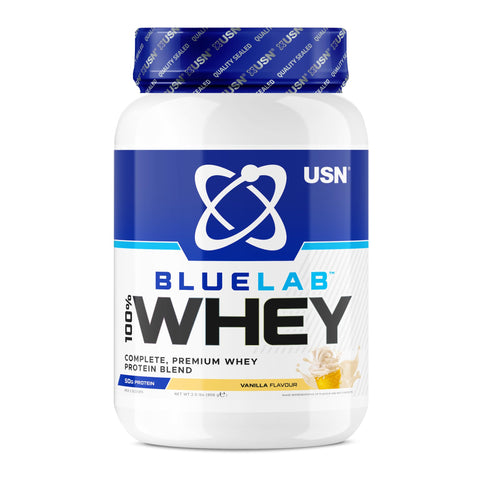 USN Blue Lab Whey Protein Powder, Vanilla Flavour - 908g, Premium Whey Isolate Protein Dietary Supplement, Post Workout Lean Muscle Growth BCAA Amino Acids Powder, Quality Protein Shake Drink Mix