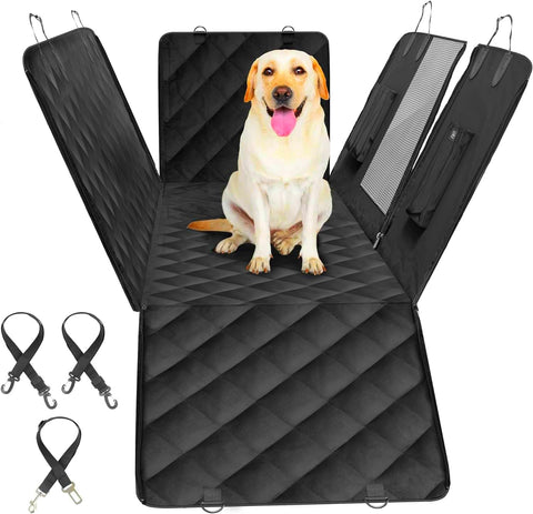 Simple Deluxe Dog Car Seat Cover for Back Seat, 100% Waterproof Pet Seat Protector with Mesh Window, Scratchproof & Nonslip Dog Hammock for Cars, Trucks, SUVs, X-Large
