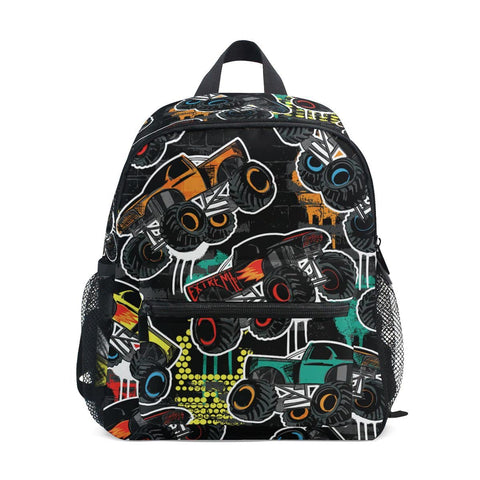 Fisyme Toddler Backpack Cars Monster Truck School Bag Kids Backpacks for Kindergarten Preschool Nursery Girls Boys, S
