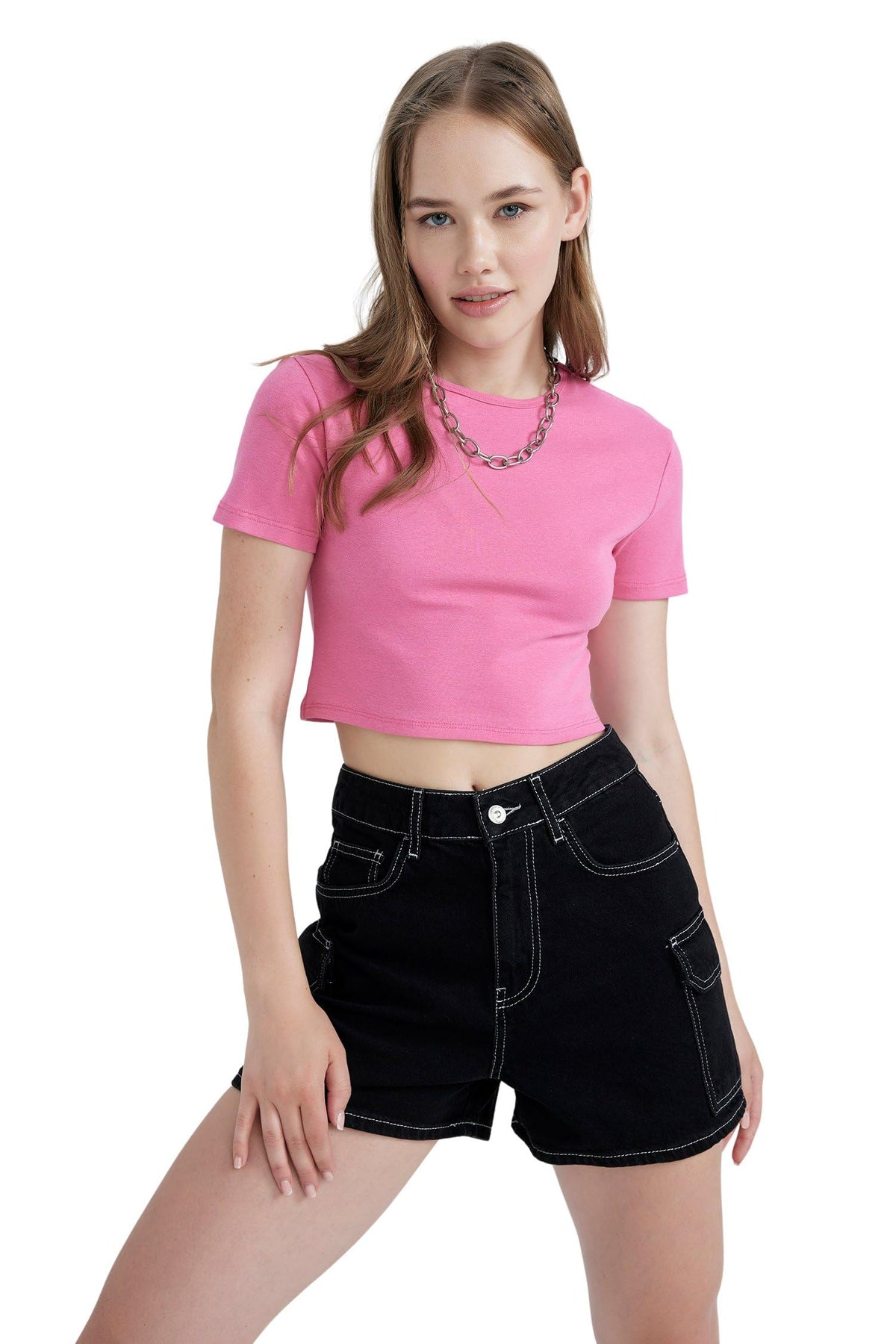 DeFacto Women's B0688ax T-Shirt, Pink, XS