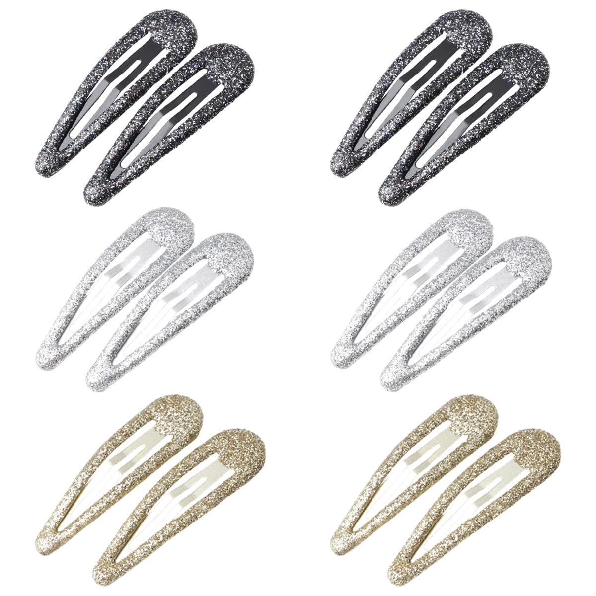 ZEVONDA Glitter Hair Snap Clips - Metal Hair Clips Colorful Glitter Sequin Hair Clips Barrettes Hair Styling Accessories for Toddlers Kids Girls Women, Black*4 + Silver*4 + Gold*4