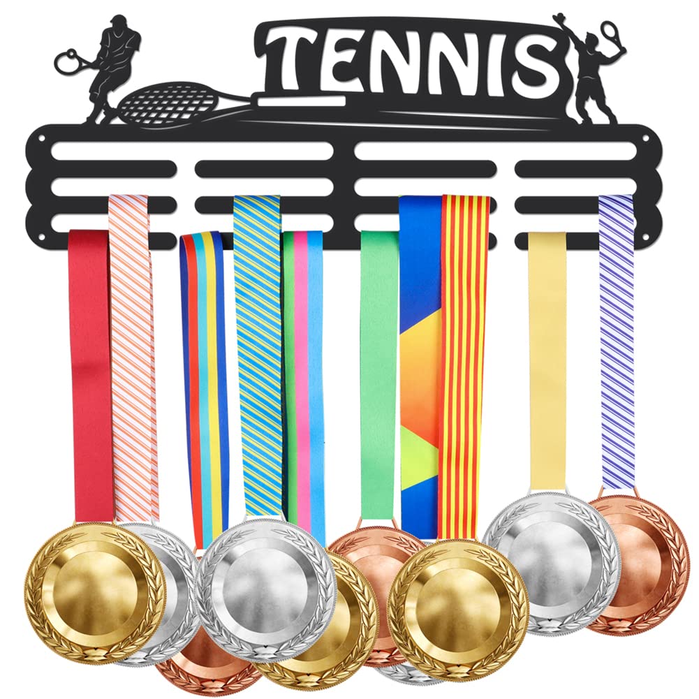 SUPERDANT Tennis Medal Hanger Display Sports Medal Display Rack Wall Mount Ribbon Display Holder Rack Hanger Decor Iron Wall Mounted Hooks for 60+ Awards Sports Wall Hanging Athlete Gift