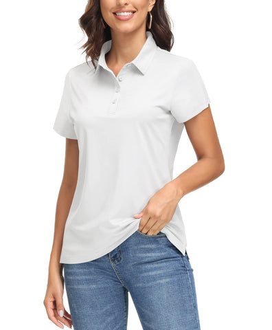 EKLENTSON Womens Collared T Shirts UPF 50+ Sun Protections Short Sleeve Polo Quick Dry Golf Tennis Tops White,S