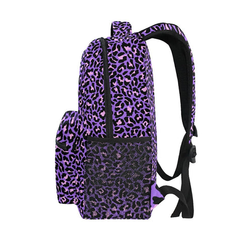 Childrens Backpack, Schoolbag Neon Purple And Pink Leopard Large Capacity Students Bookbag Rucksack Knapsack for Boys Girls Adults Teen