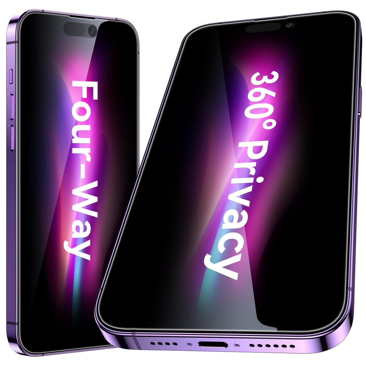 Esanik Privacy Screen 360° for iPhone 14 Pro Privacy Screen Protector, 4-Way Privacy Screen Protector for Tempered Glass iPhone 14 Pro Privacy Screen Protector (Pack of 2)