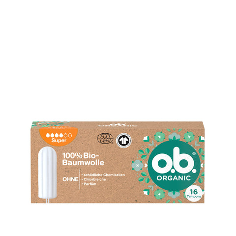 o.b. Organic Super, Organic Tampons for Strong Days, Made from 100% Organic Cotton for Reliable & Natural Protection (1 x 16 Pieces)