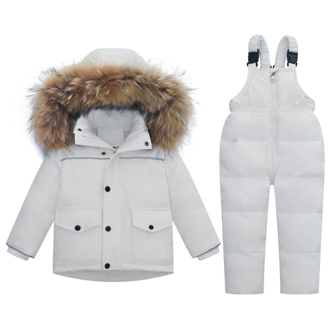 Kids Snowsuit Set, 2-Piece Ski Suits Winter Hooded Puffer Down Jacket and Snow Bib Pants Boys Girls Ultralight Skisuit Set, 3-4 Years
