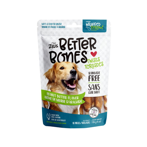 ZEUS Better Bones Twists Dog Treats, Peanut Butter Chicken-Wrapped Twists 10 Pack - Rawhide Free Healthy Dog Treats