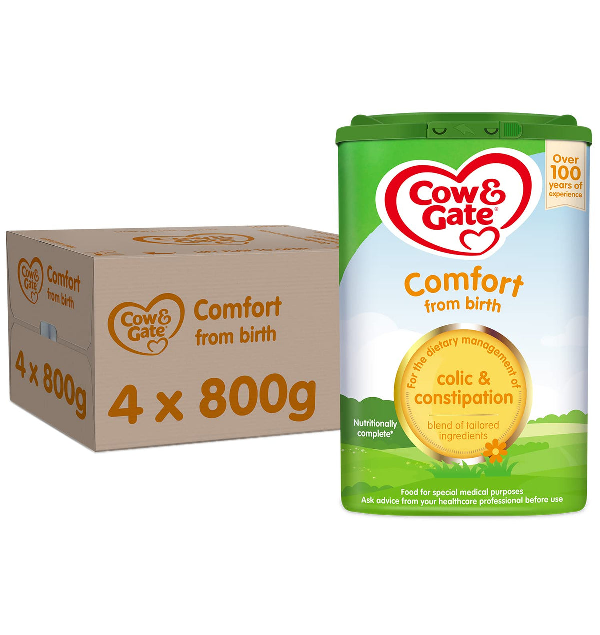 Cow & Gate Comfort Baby Milk Powder Formula, from Birth, 800 g (Pack of 4)