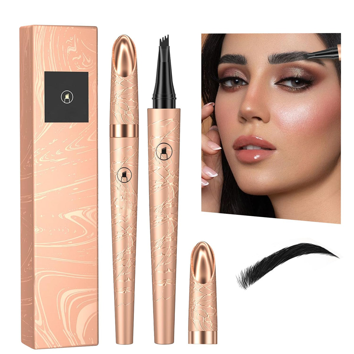 Generic 2PCS Eyebrow Pencil, Eyebrow Pen, Liquid Waterproof Eyebrow Pencil, Smudge-Proof Brow Pencil with 4 Tip Microblading Eyebrow Pen Long-Lasting (Black)