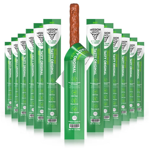 Mission Meats Keto Sugar Free Grass-Fed Beef Snacks Sticks Non-GMO Gluten Free MSG Free Nitrate Nitrite Free Paleo Healthy Natural Meat Sticks Beef Jerky