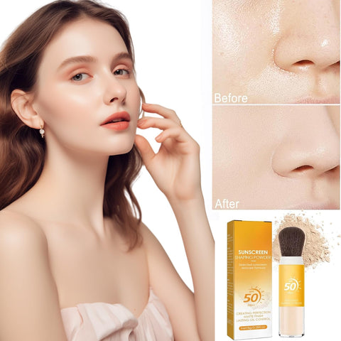 Mineral Sunscreen Setting Powder, Mineral Brush Setting Face Powder Makeup SPF 50 PA++ Oil Control Natural Matte Finish, Lightweight Breathable Concealer Brush Powder, Matte Smooth Face Powder