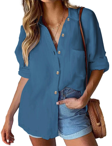 HOTOUCH Blouse Women's White Shirt Long-Sleeved Shirt with Buttons for Spring Work or Top Pink S