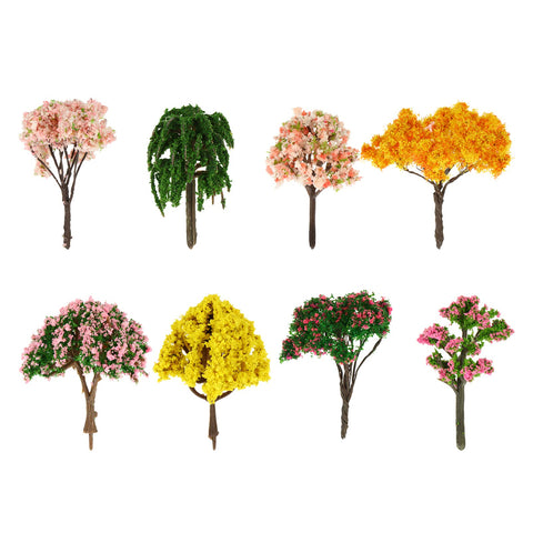 NUOBESTY 8Pcs Simulation tree ornaments model train bush trees miniature train ornament decorative miniature tree miniature mini plants Plastic Miniature Cherry Trees bonsai tree mix
