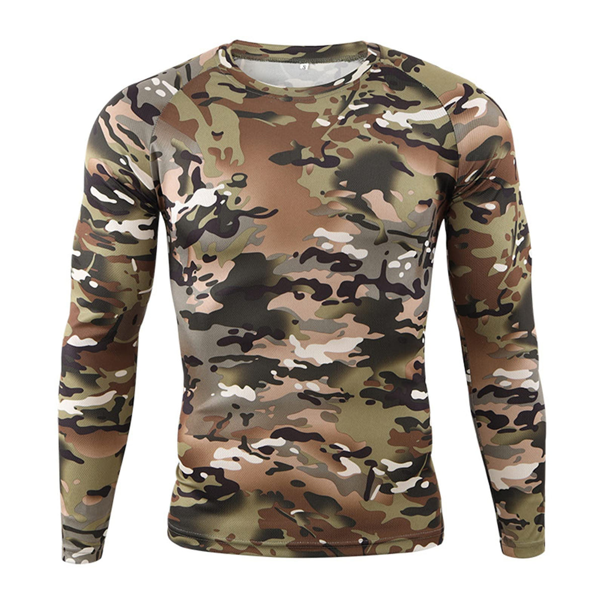 GYHH Mens Long Sleeve Baselayer,Quick-Drying Camouflage T-Shirt Breathable Crew Neck Military Clothes Fou Outdoor Hunting Hiking Camping Climbing Fishing (CP Camouflage,X-Large)