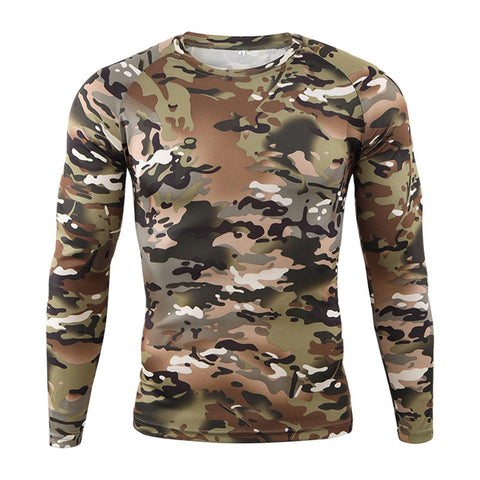GYHH Mens Long Sleeve Baselayer,Quick-Drying Camouflage T-Shirt Breathable Crew Neck Military Clothes Fou Outdoor Hunting Hiking Camping Climbing Fishing (CP Camouflage,X-Large)