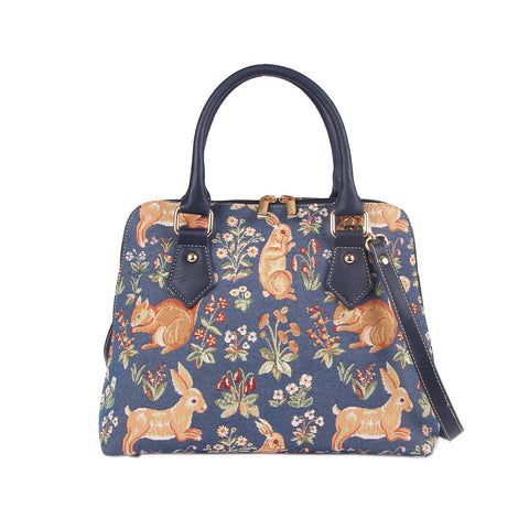 Signare Tapestry Hand Shoulder Bag Cross Body Purses Handbag Satchel Bag for Women In Millie Fleur Rabbit and Squirrel Blue|CONV-FORE