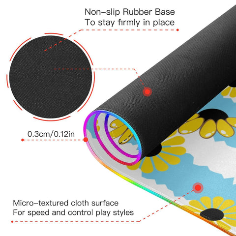 Bee Flowers Stripe Wireless Charging Mouse Pad for Mobile Phone Extra Large Gaming Mousepad with 13 Lighting Modes Computer Mat for Gaming MacBook PC Laptop Desk Home Office