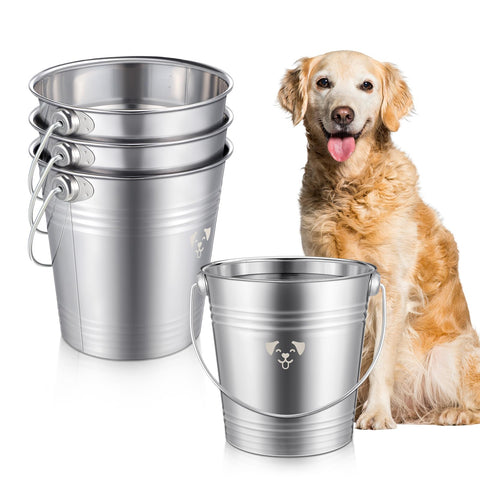 Hicarer 4 Pcs Stainless Steel Bucket for Dogs Metal Pail with Handle Dog Water Buckets for Fences, Cages, Kennel(2 Quart,Silver)