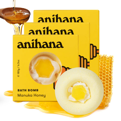 ANIHANA Bath Bombs 3 Pack | Coconut Oil Calming Aromatic Bath Bomb | Manuka Honey | Birthday Gifts for Women, Mom & Teens | Me Time Spa Day