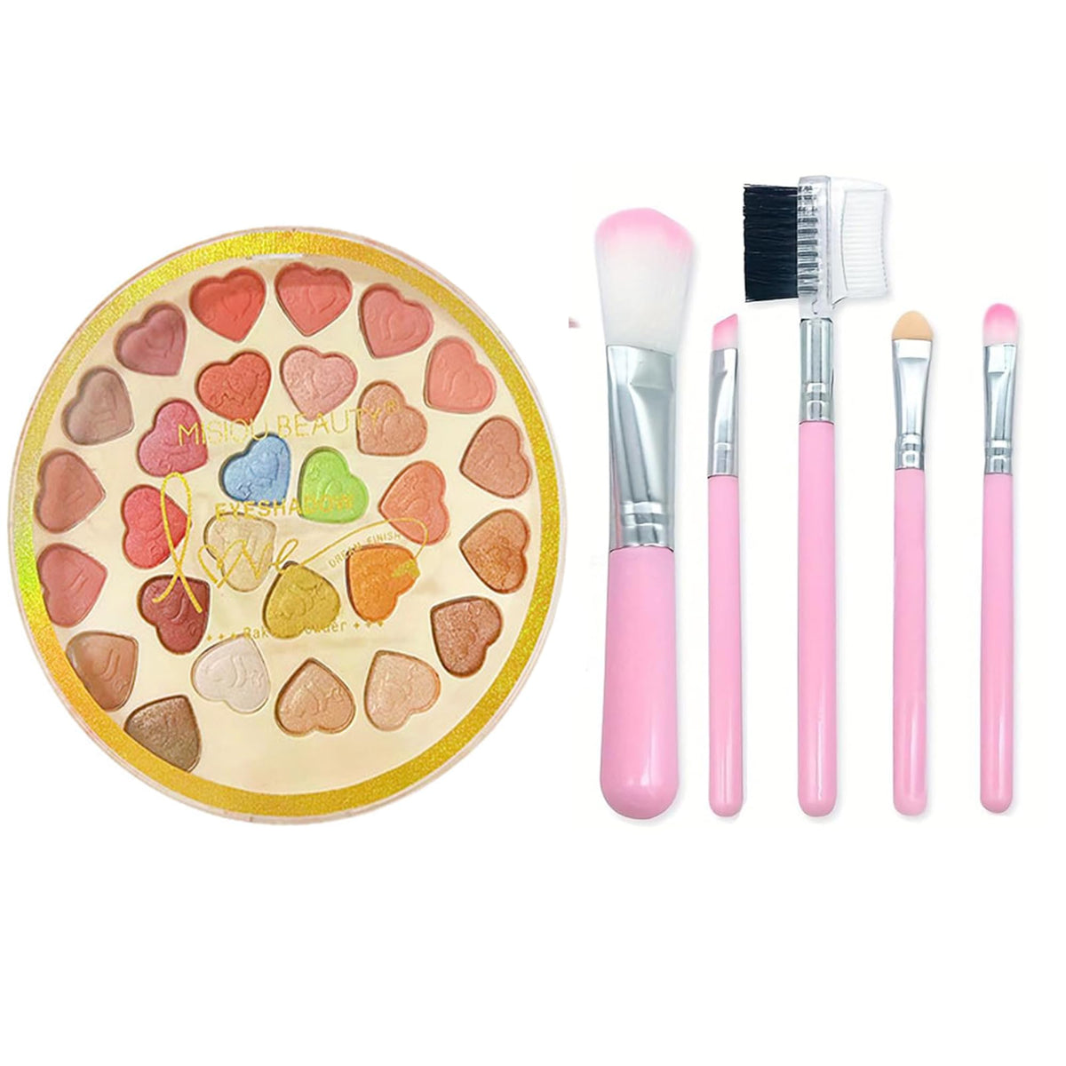 Eyeshadow Palette, 28 Color Eyeshadow Palette with Heart Shape 5 Makeup Brushes Matte Shimmer Highly Pigmented Vibrant Long Lasting Fine Powder Not Easy to Fade Eyeshadow Palette for Beginners