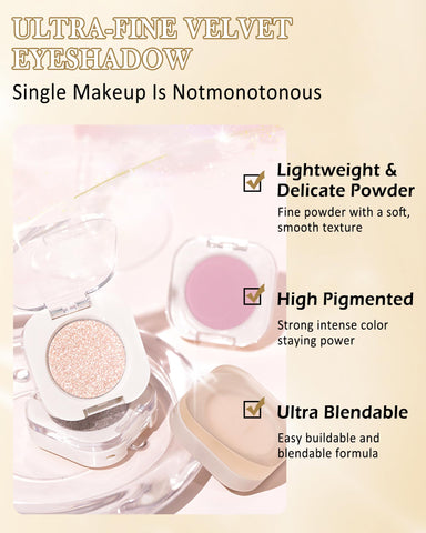 Single Matte Eyeshadow, Lavender Pink Eye Shadow & Blush Palette, Ultra-fine Velvet Eyeshadow Compact Powder, High Pigment, Long Lasting, Multiuse Blendable Korean Eye & Face Makeup, Half Pink