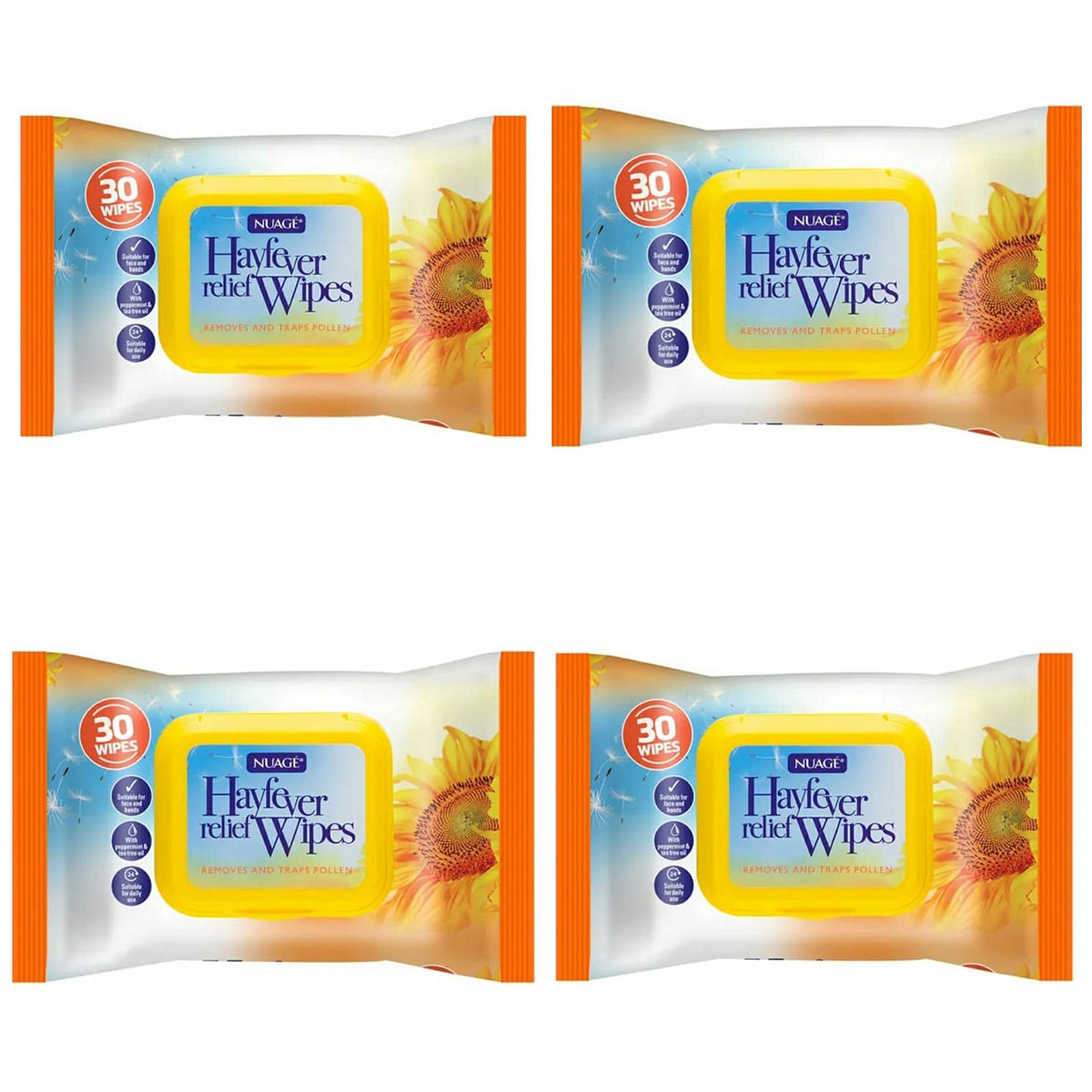Hayfever and Allergy Relief Wipes - Nuage Hayfever Relief Wipes - Remove and Traps Pollen (4 x30 Wipes)