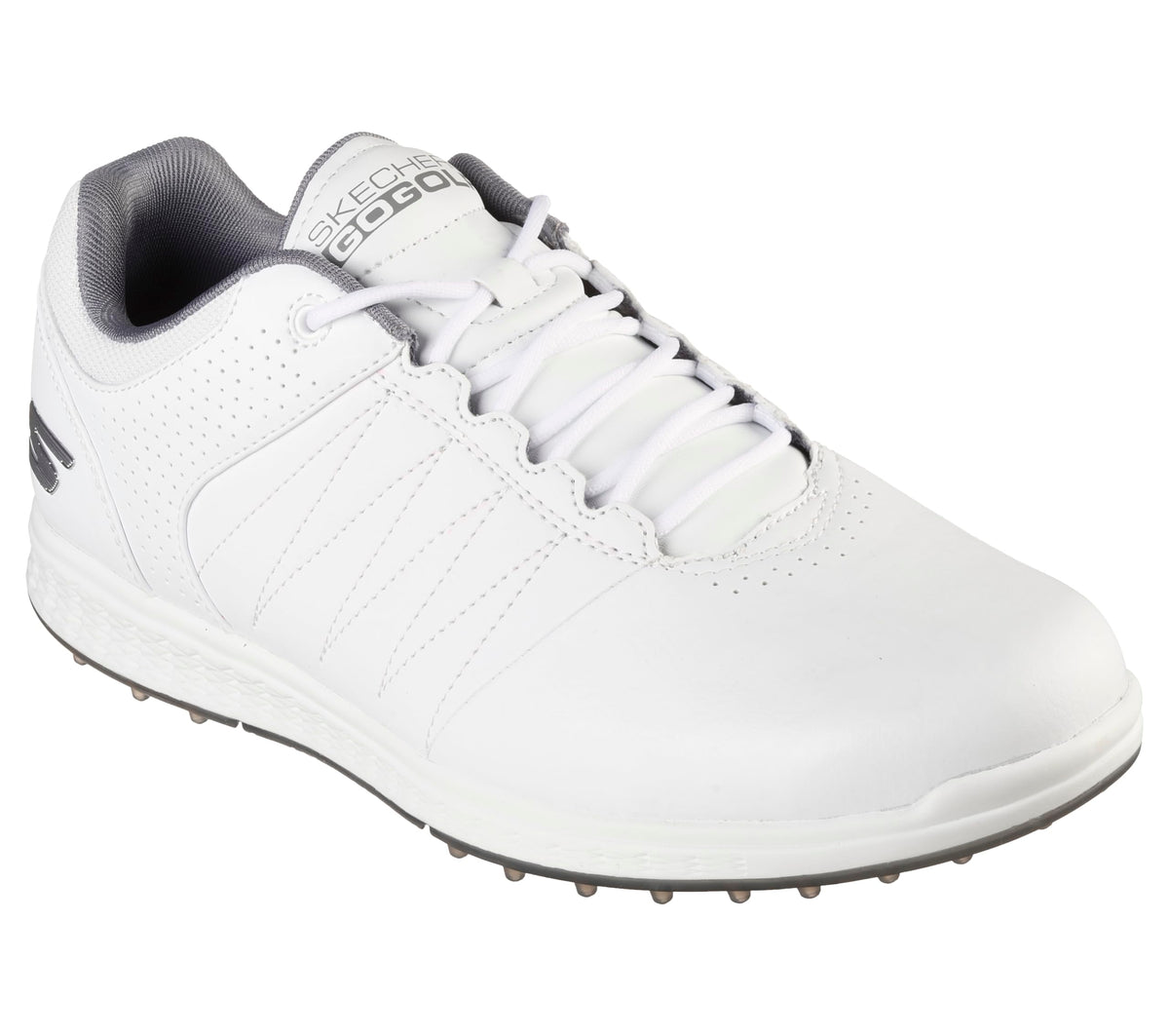 Skechers Men's Pivot Spikeless Golf Shoe, White/Gray, 8 Wide