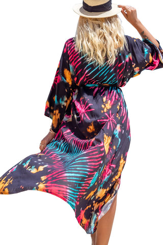 YouKD Women's Summer Cardigan Maxi Boho Dress Beach Coverup Robe Long Kimono One Size Bathrobes A Black