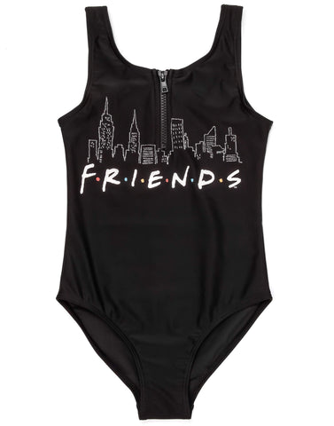 FRIENDS Swimsuit for Girls | Kids F.R.I.E.N.D.S Black Swimming Costume 12-13 Years